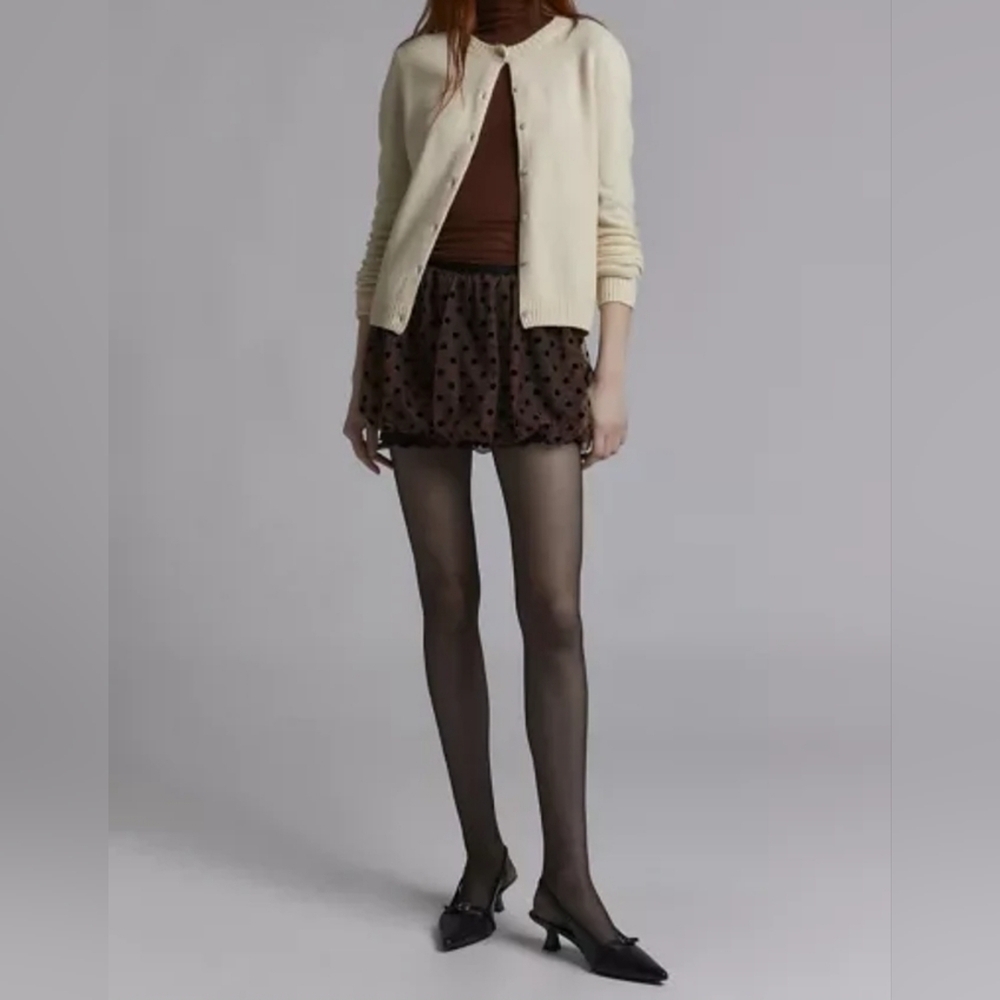 Kimchi Blue Emory Polka Dotted Tulle Bubble Micro Skirt, Brown Black, Size MED - Picture 4 of 8